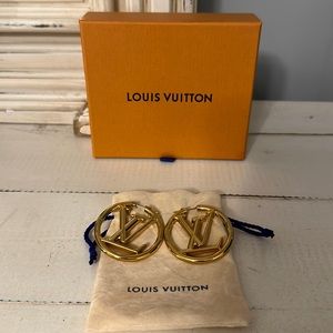 Louis Vuitton Louise Gold Tone Circle LV Hoops Earrings Authentic